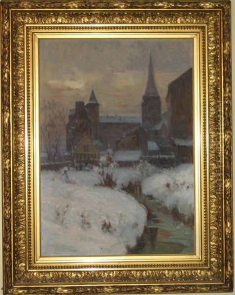 Village Sous La Neige Oil Painting by Germain Eugene Bonneton