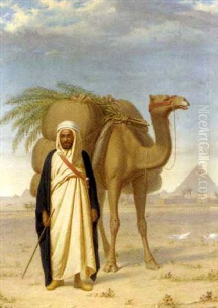 A Camel And Rider In A Landscape Oil Painting by Giuseppe Bonnici