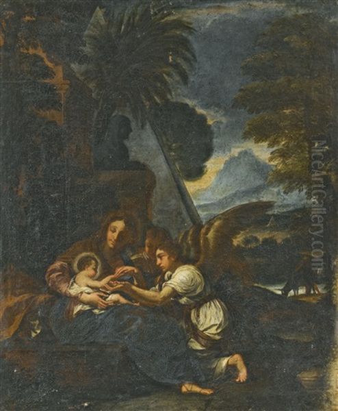 The Rest On The Flight Into Egypt Oil Painting by Giovanni Battista Bonocore