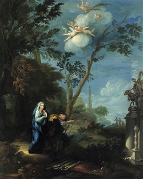 Ruhe Auf Der Flucht Nach Agypten Oil Painting by Giovanni Battista Bonocore