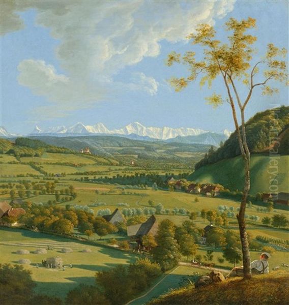 View Of The Bernese Alps Near Sinneringen Oil Painting by Abraham Sigmund A. von Bonstetten