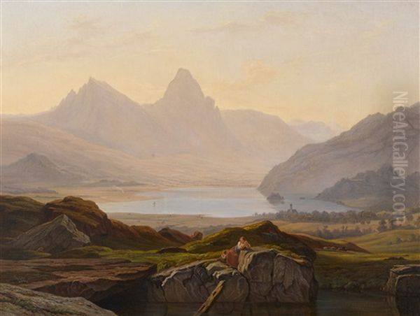 Die Beiden Mythen Und Der Lauerzersee Von Goldau Aus Oil Painting by Abraham Sigmund A. von Bonstetten