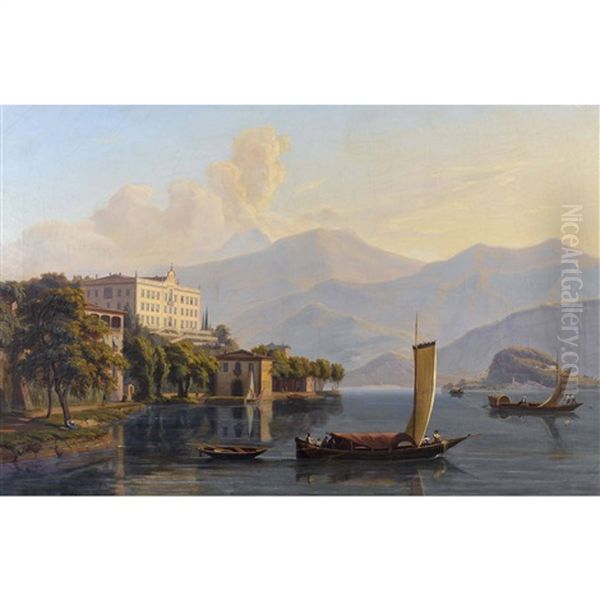 Die Villa Carlotta Am Comer See Oil Painting by Abraham Sigmund A. von Bonstetten