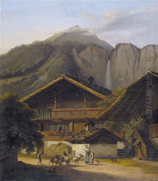 Weiler Im Berner Oberland Mit Staffage Oil Painting by Abraham Sigmund A. von Bonstetten