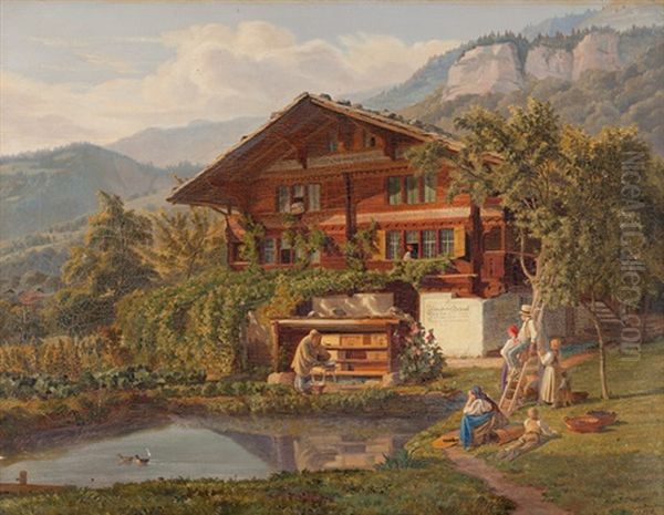 Das Sooderhaus In Brienzwiler Oil Painting by Abraham Sigmund A. von Bonstetten