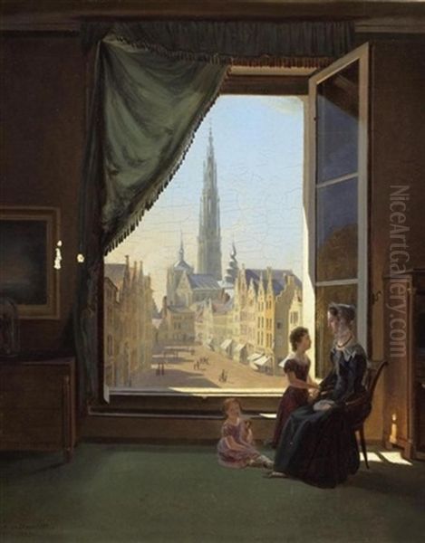 Ansicht Auf Liebfrauenkathedrale Antwerpen Aus Einem Interieur Oil Painting by Abraham Sigmund A. von Bonstetten