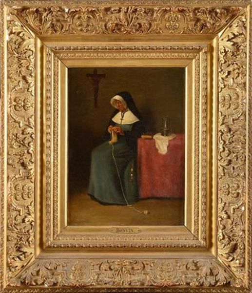 Religieuse Tricotant Oil Painting by Francois Bonvin