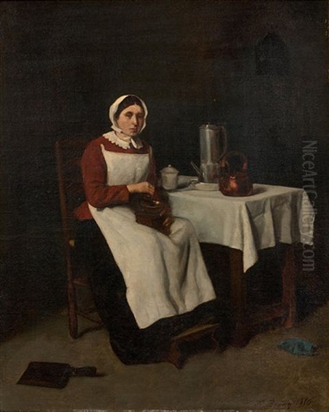 Interieur De Cuisine Avec Jeune Femme Moulant Du Cafe Oil Painting by Francois Bonvin