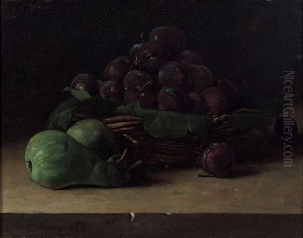 Panier De Prunes Et Poires Sur Un Entablement De Pierre Oil Painting by Francois Bonvin