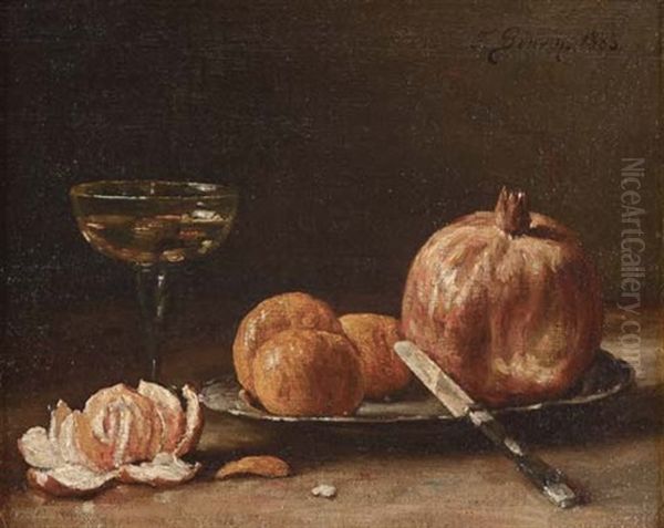 Oranges Et Verre De Vin Blanc Oil Painting by Francois Bonvin