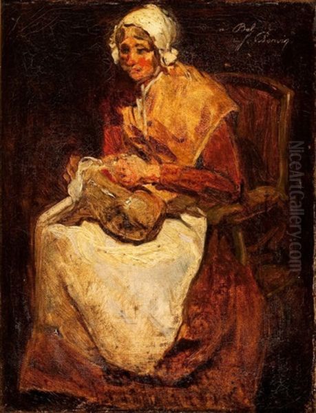 Seated Woman Knitting Oil Painting by Francois Bonvin