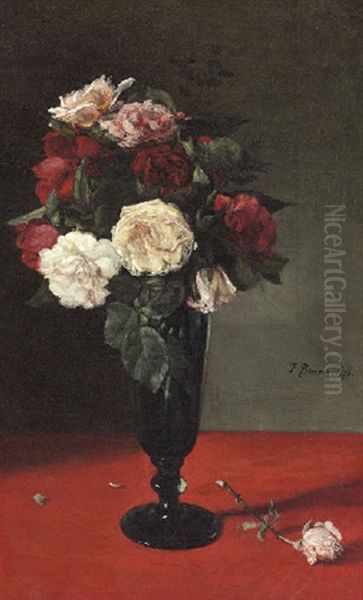 Roses In A Vase Oil Painting by Francois Bonvin