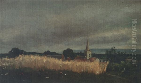 Champs De Ble Devant Un Village by Francois Bonvin