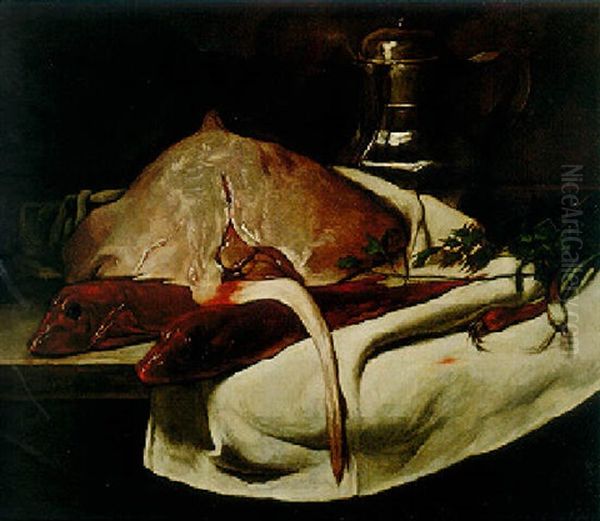 Still Life With Sting Ray And Red Mullets Oil Painting by Francois Bonvin