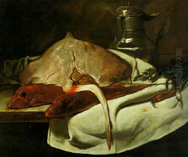 Nature Morte A La Pastenague Et Aux Mulets Rouges Oil Painting by Francois Bonvin