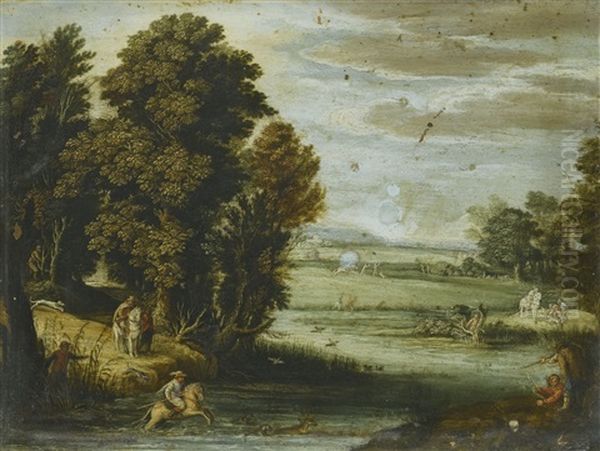 Landscape With A Hunt Oil Painting by Pietro Paolo Bonzi