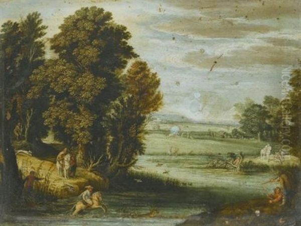 Landscape With A Hunt Oil Painting by Pietro Paolo Bonzi