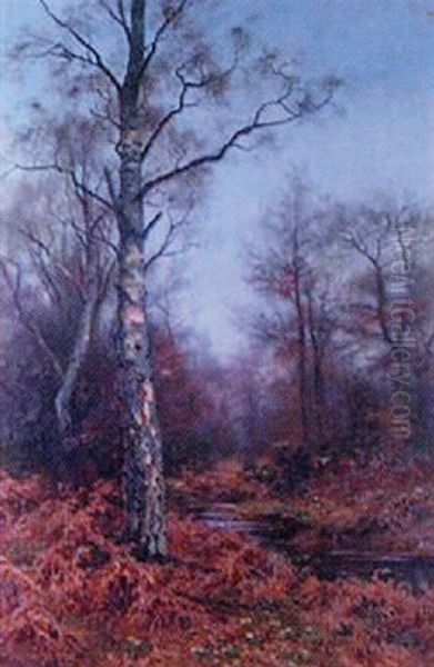 Autumnal Woodland Scene With Stag Oil Painting by Walter Boodle