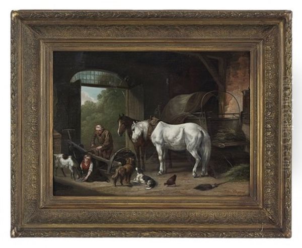 Blacksmith In The Stables Oil Painting by Willem Jacobus Boogaard