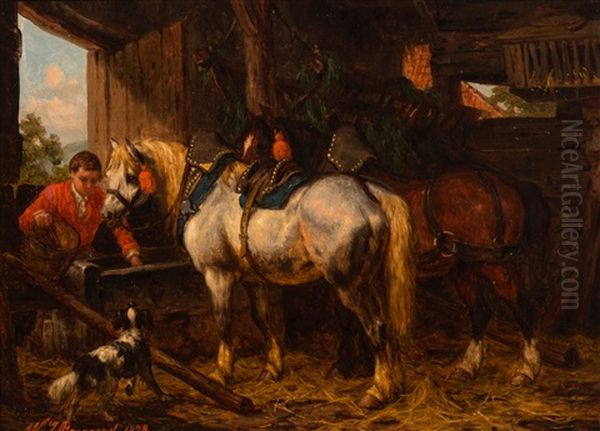 The Grooming Of The Horses by Willem Jacobus Boogaard