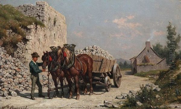 Two-in Hand With Stonecutter On A Country Road Oil Painting by Willem Jacobus Boogaard