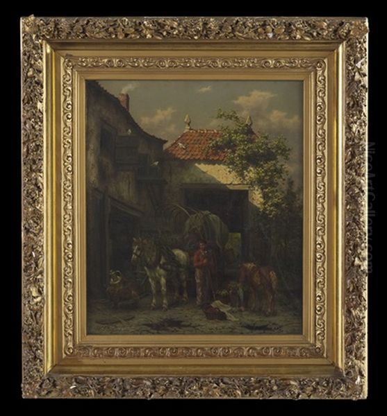 In The Stableyard Oil Painting by Willem Jacobus Boogaard