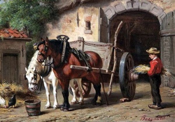 Horses And Cart Beside A Gateway Oil Painting by Willem Jacobus Boogaard