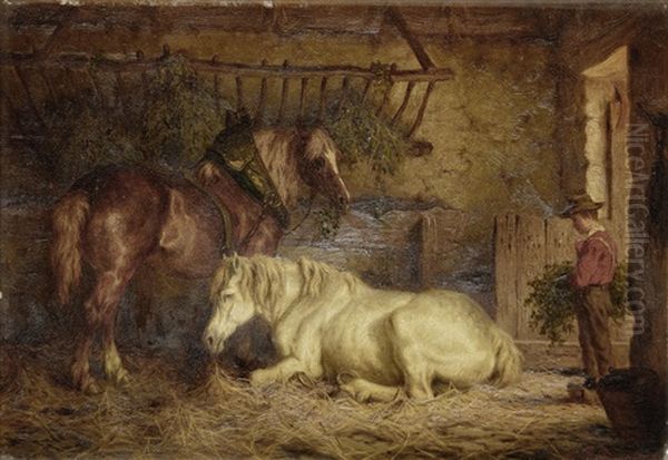 Feeding The Horses Oil Painting by Willem Jacobus Boogaard