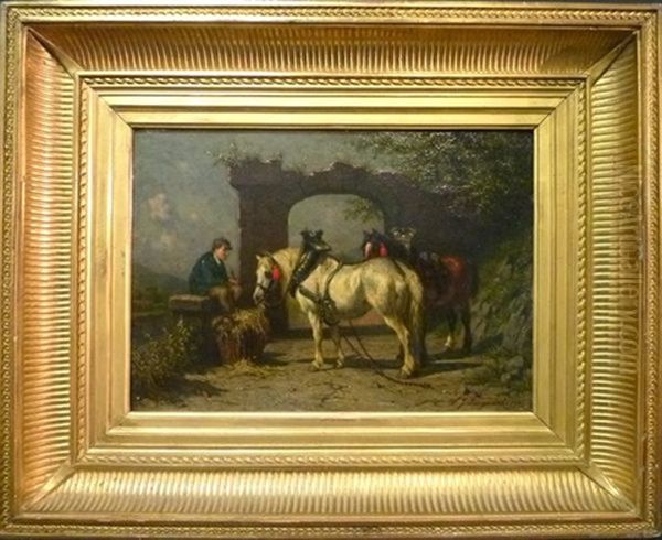 La Halte Des Chevaux Oil Painting by Willem Jacobus Boogaard