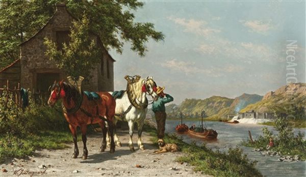 Chevaux Condroziens - Attelage A La Carriere (province De Liege) Oil Painting by Willem Jacobus Boogaard