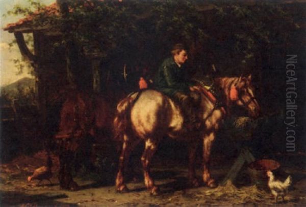 A Rest Outside The Stable Oil Painting by Willem Jacobus Boogaard