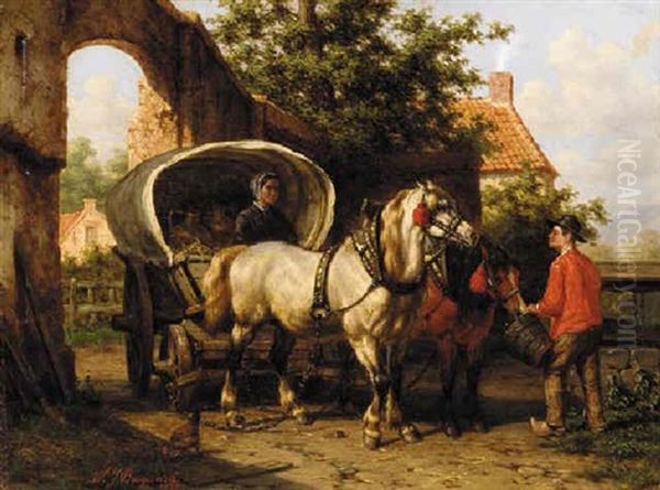 Feeding The Team Oil Painting by Willem Jacobus Boogaard