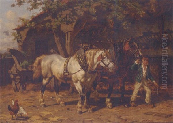 Leading Out The Cart Houses Oil Painting by Willem Jacobus Boogaard