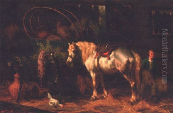 A Cart Horse In A Barn Oil Painting by Willem Jacobus Boogaard