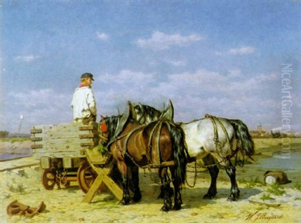 Trekpaarden Oil Painting by Willem Jacobus Boogaard