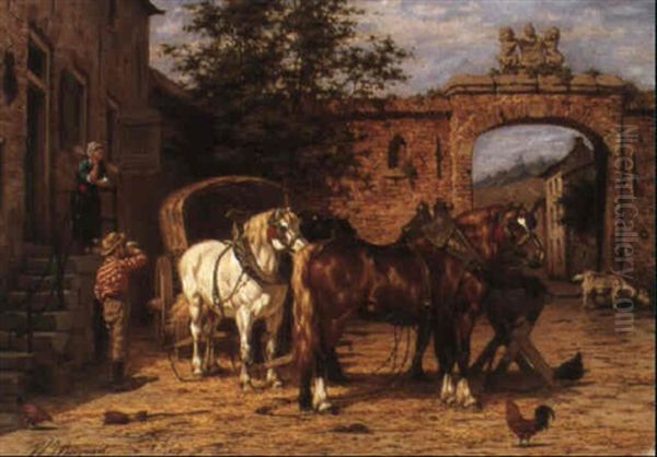 In The Farmyard Oil Painting by Willem Jacobus Boogaard