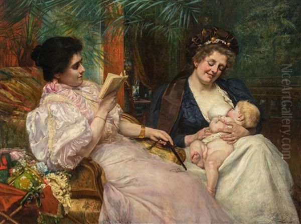 Nursing The Newborn Oil Painting by Charles Boom