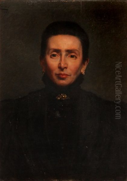 A Portrait Of A Lady In Black Oil Painting by Karel Boom