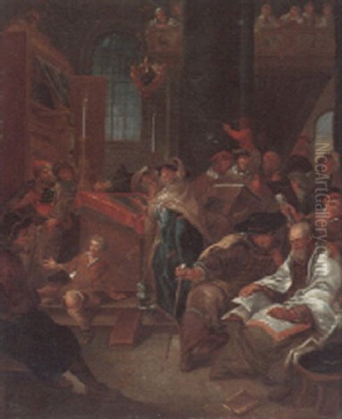 Rabbis Worshipping And Studying Inside A Temple Oil Painting by Daniel Boone