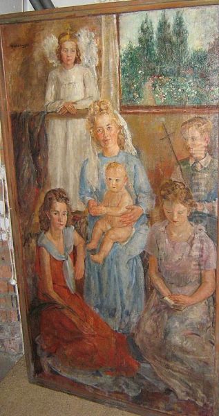 Portret Van Een Familie. Oil Painting by Maria Aldernaght