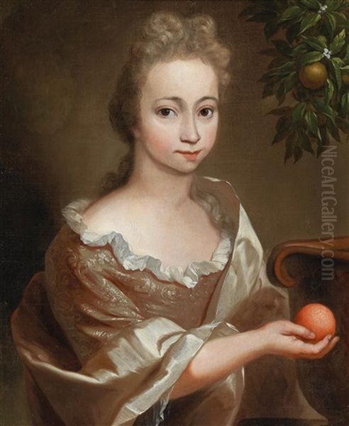 Portrait Of A Young Girl With An Orange Tree Oil Painting by Arnold Boonen