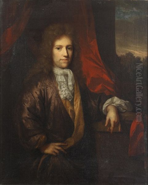 Portrait Of A Gentleman, Standing, Three-quarter Length, By A Window Oil Painting by Arnold Boonen