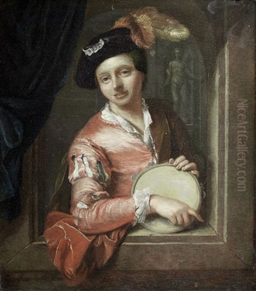 A Young Boy Holding A Tambourine, At An Arch Oil Painting by Arnold Boonen