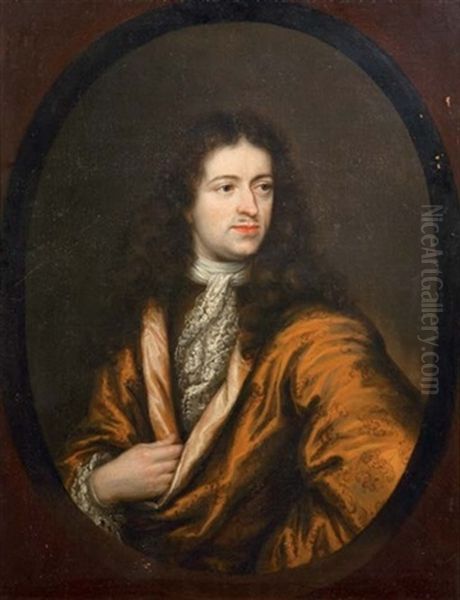 Portrait Of A Gentleman In A Silk Embroidered, Ochre Waistcoat, A Lace Collar Oil Painting by Arnold Boonen