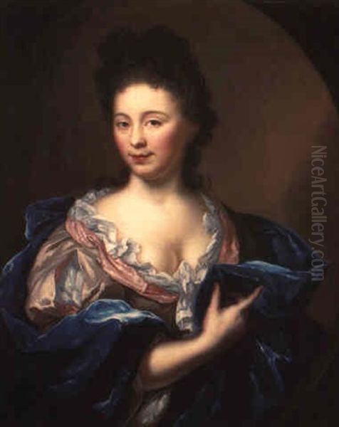 Portrait Of A Lady, Half-length, Wearing A Brown Dress... by Arnold Boonen