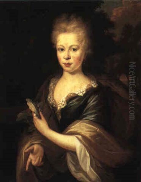 Portrait Of A Young Lady Holding An Orange Blossom Oil Painting by Arnold Boonen