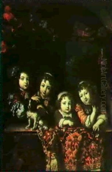 Four Children Resting On Ledge Oil Painting by Arnold Boonen