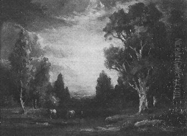 A Landscape With Cows Oil Painting by Franklin Booth