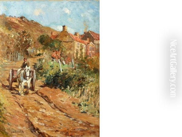 Horse And Cart On A Track Before Cottages Oil Painting by James William Booth