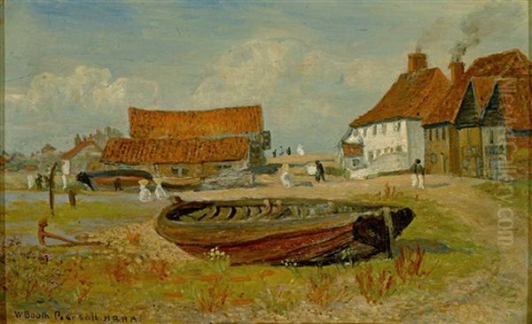 The Three Fischermen Inn Sloughton Suffolk. Sonnige Landschaft Mit Personenstaffage Und Blick Auf Alte Gehofte by James William Booth